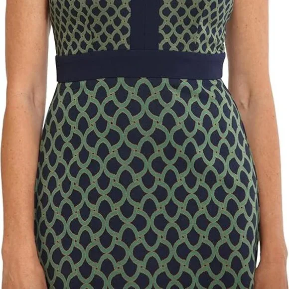 LONDON TIMES Women's Sheath Geo Link Navy/Green Mini Dress Size 14 NWT - Picture 6 of 8